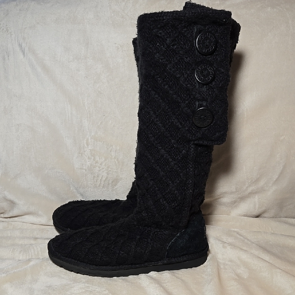 UGG Sweater Women's Black Knit Button Boots